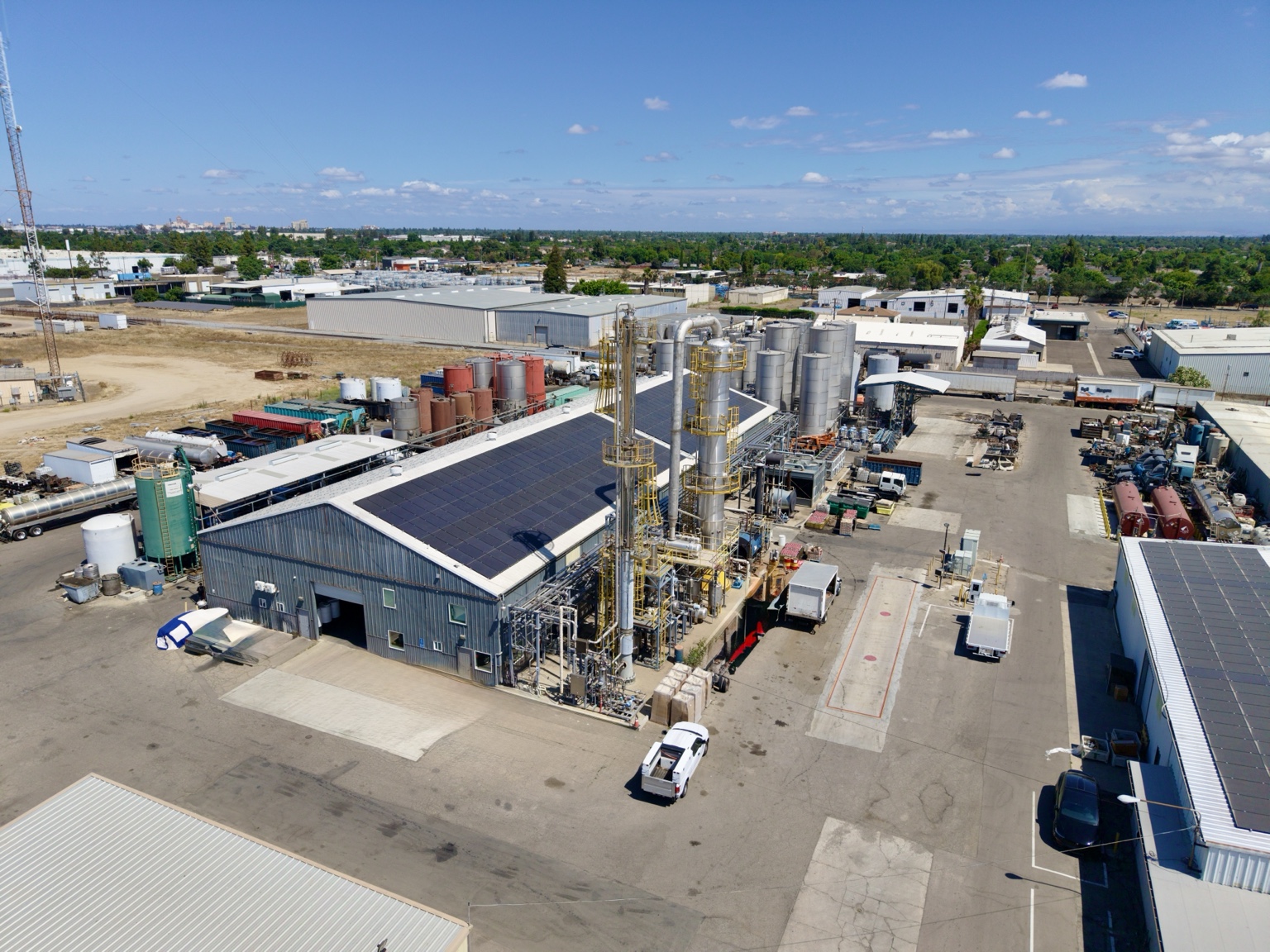 Aerial view of the Eslinger Biofuel refinery and outdoor processing equipment